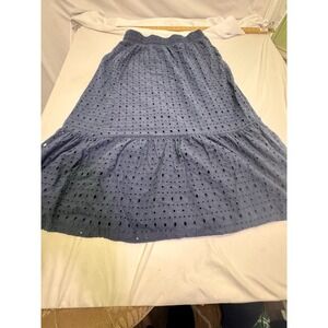 Women's Eyelet Skirt Med 8-10 100% Cotton Navy Blue Lined Tiered Time&Tru Gypsy